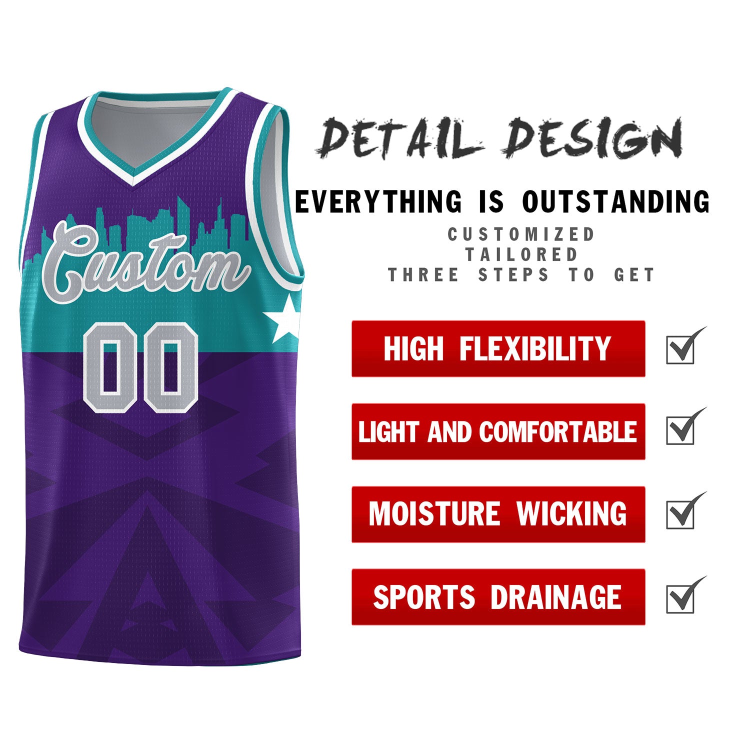 Custom Purple Personalized City Silhouette Pattern Sports Uniform Basketball Jersey