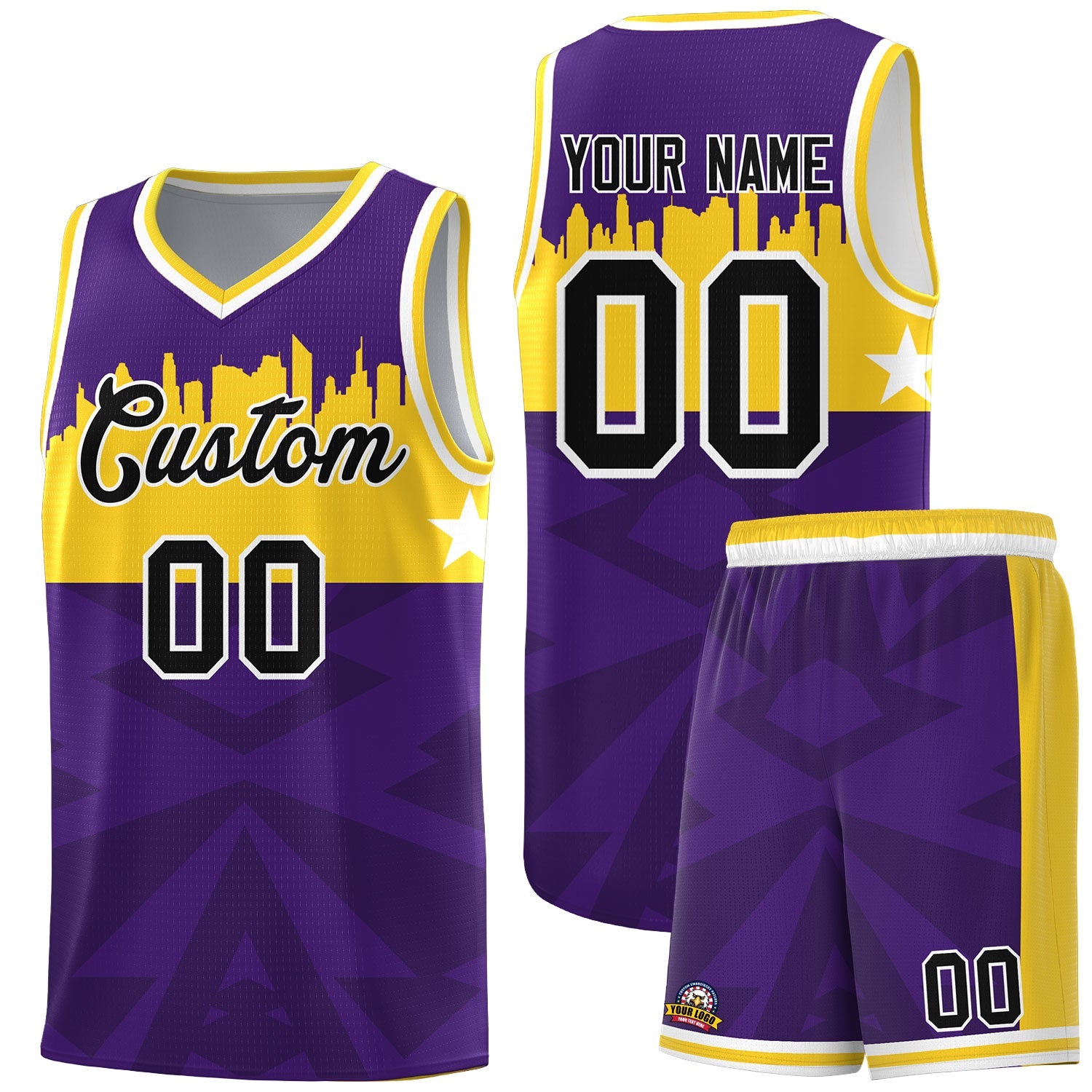 Custom Purple Personalized City Silhouette Pattern Sports Uniform Basketball Jersey