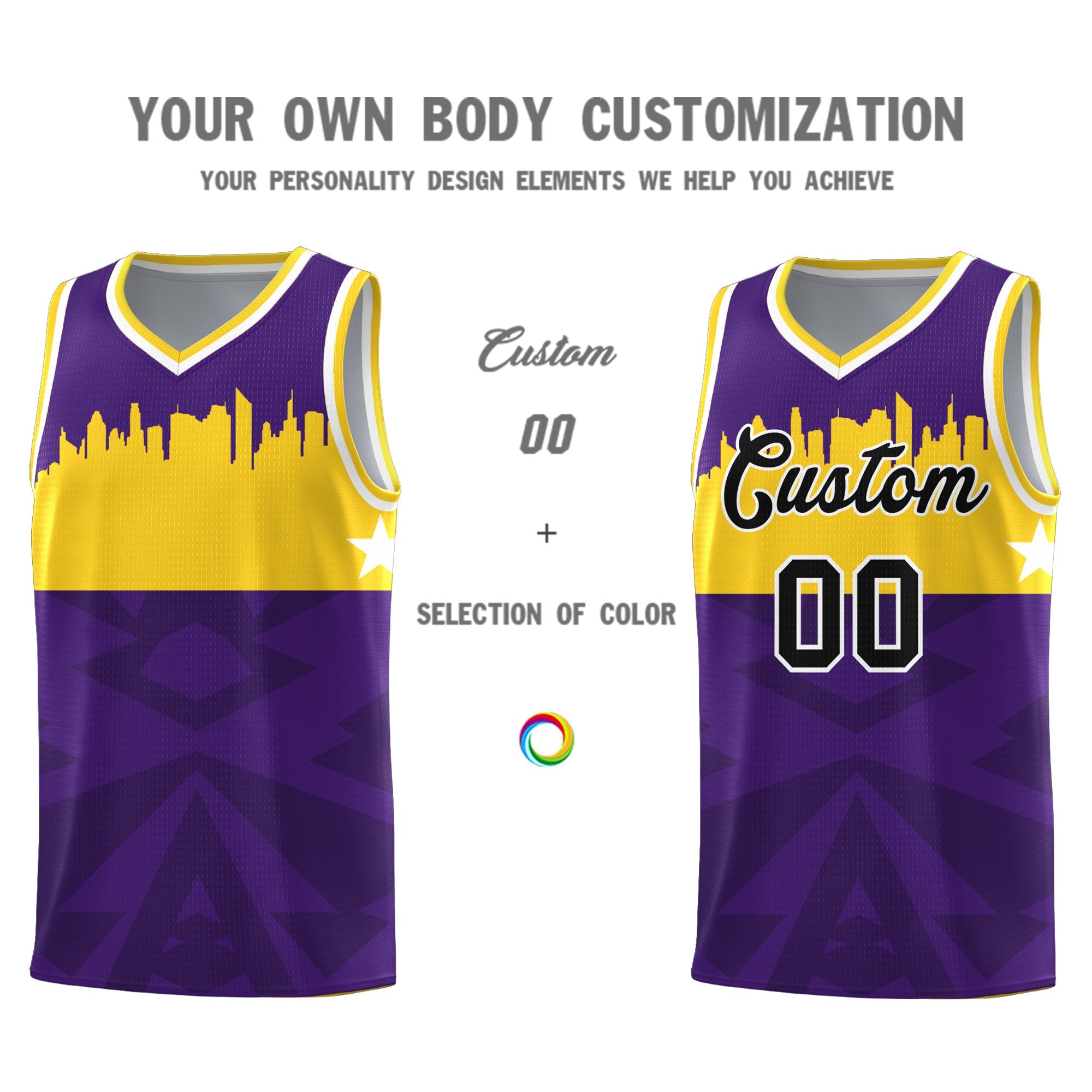 Custom Purple Personalized City Silhouette Pattern Sports Uniform Basketball Jersey