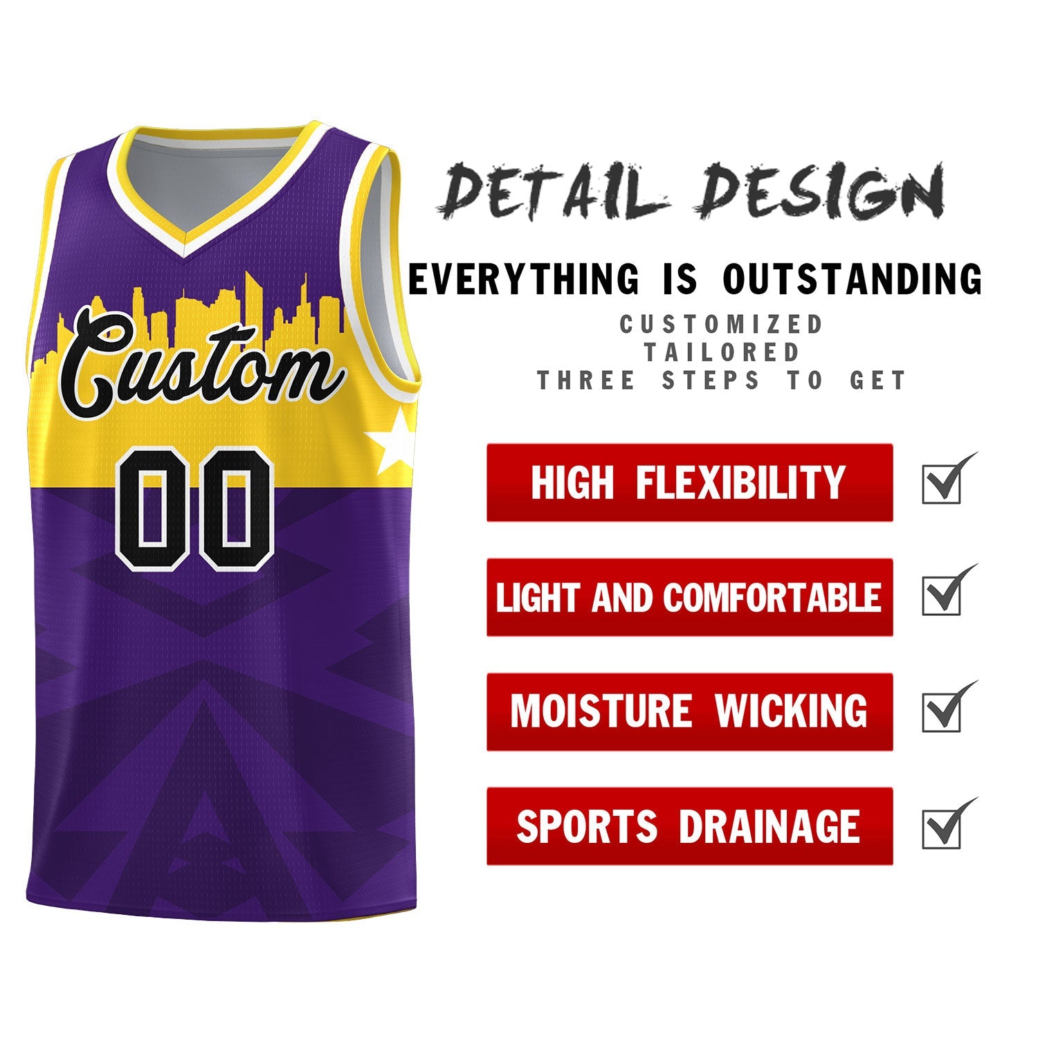 Custom Purple Personalized City Silhouette Pattern Sports Uniform Basketball Jersey