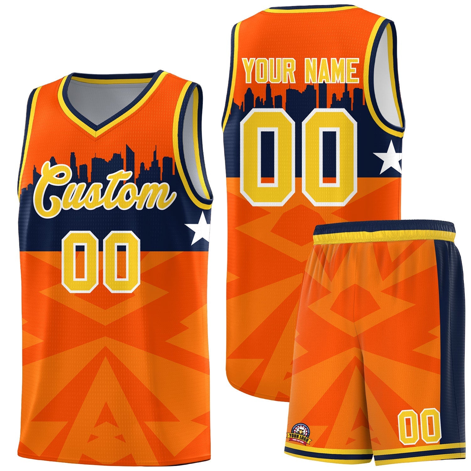 Custom Orange Personalized City Silhouette Pattern Sports Uniform Basketball Jersey