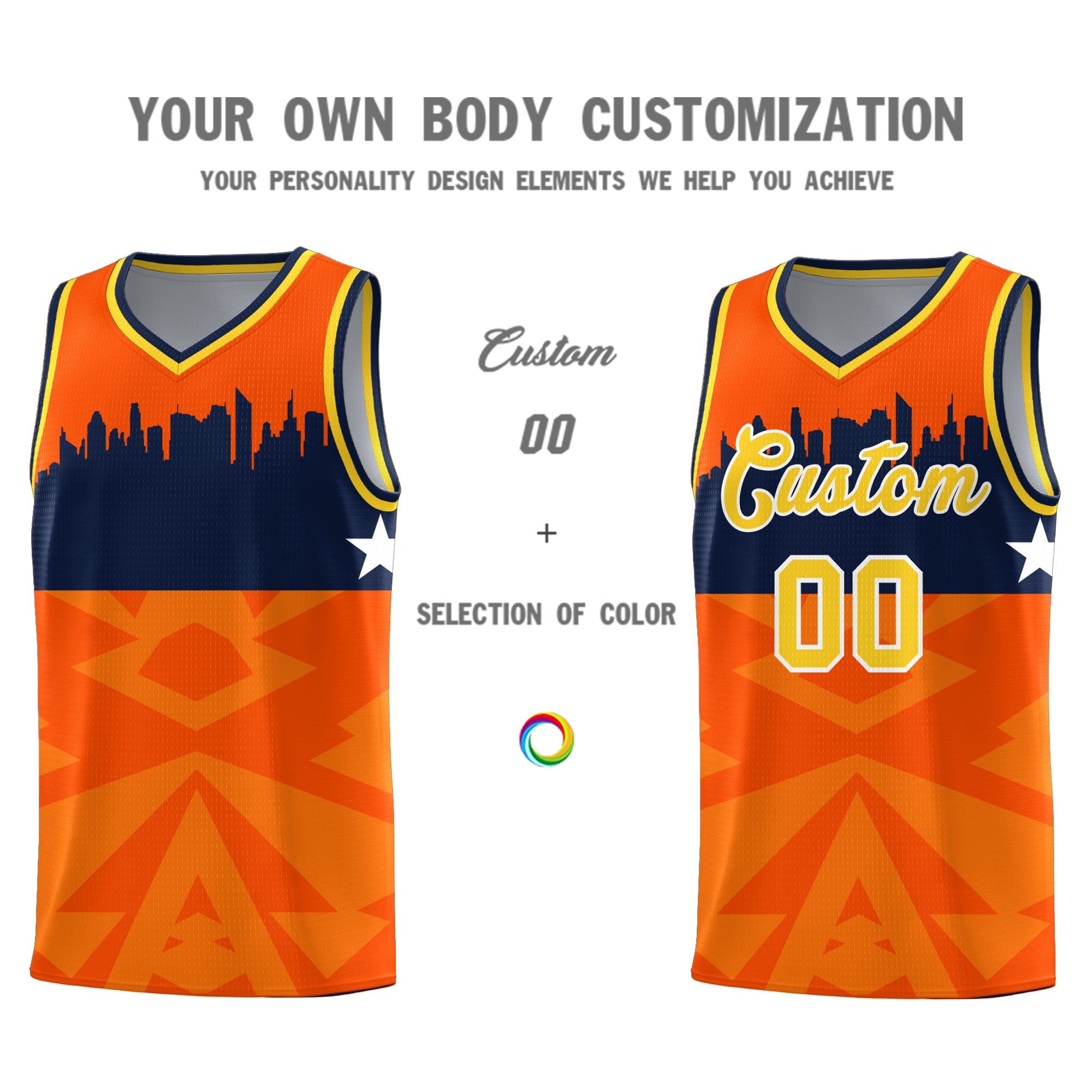 Custom Orange Personalized City Silhouette Pattern Sports Uniform Basketball Jersey