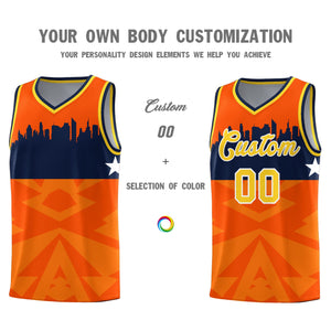 Custom Orange Personalized City Silhouette Pattern Sports Uniform Basketball Jersey