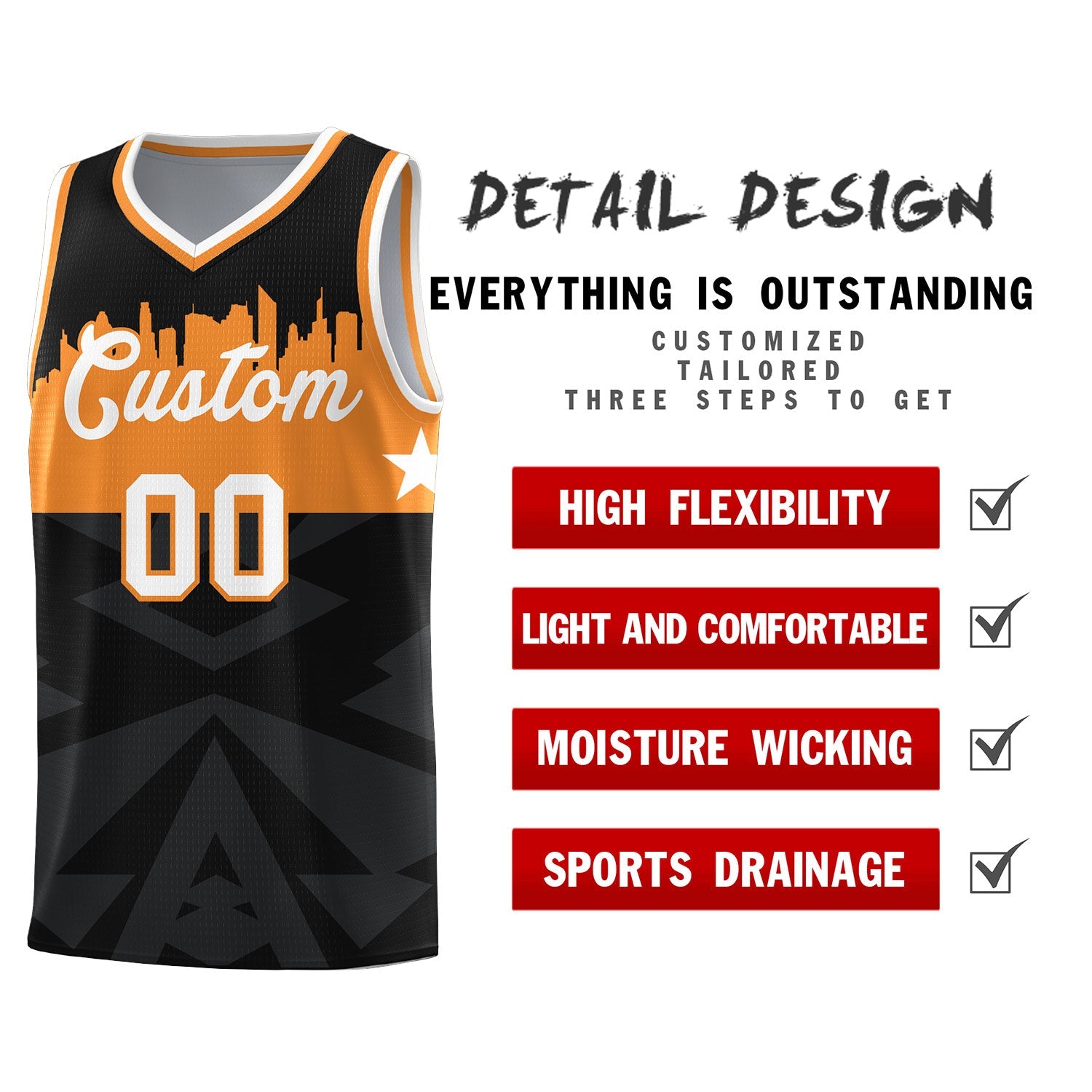 Custom Black Personalized City Silhouette Pattern Sports Uniform Basketball Jersey