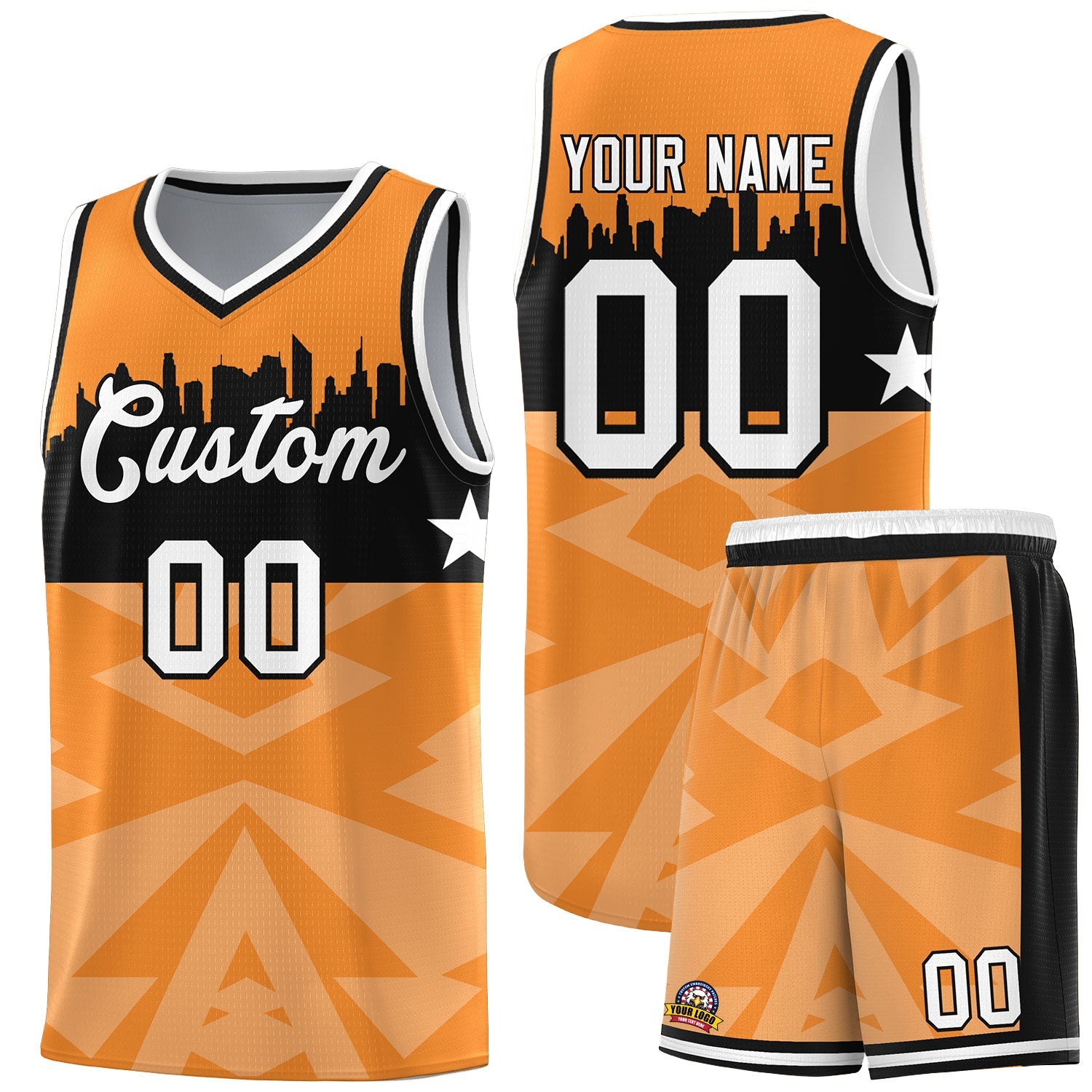 Custom Orange Personalized City Silhouette Pattern Sports Uniform Basketball Jersey