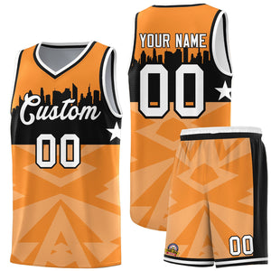 Custom Orange Personalized City Silhouette Pattern Sports Uniform Basketball Jersey