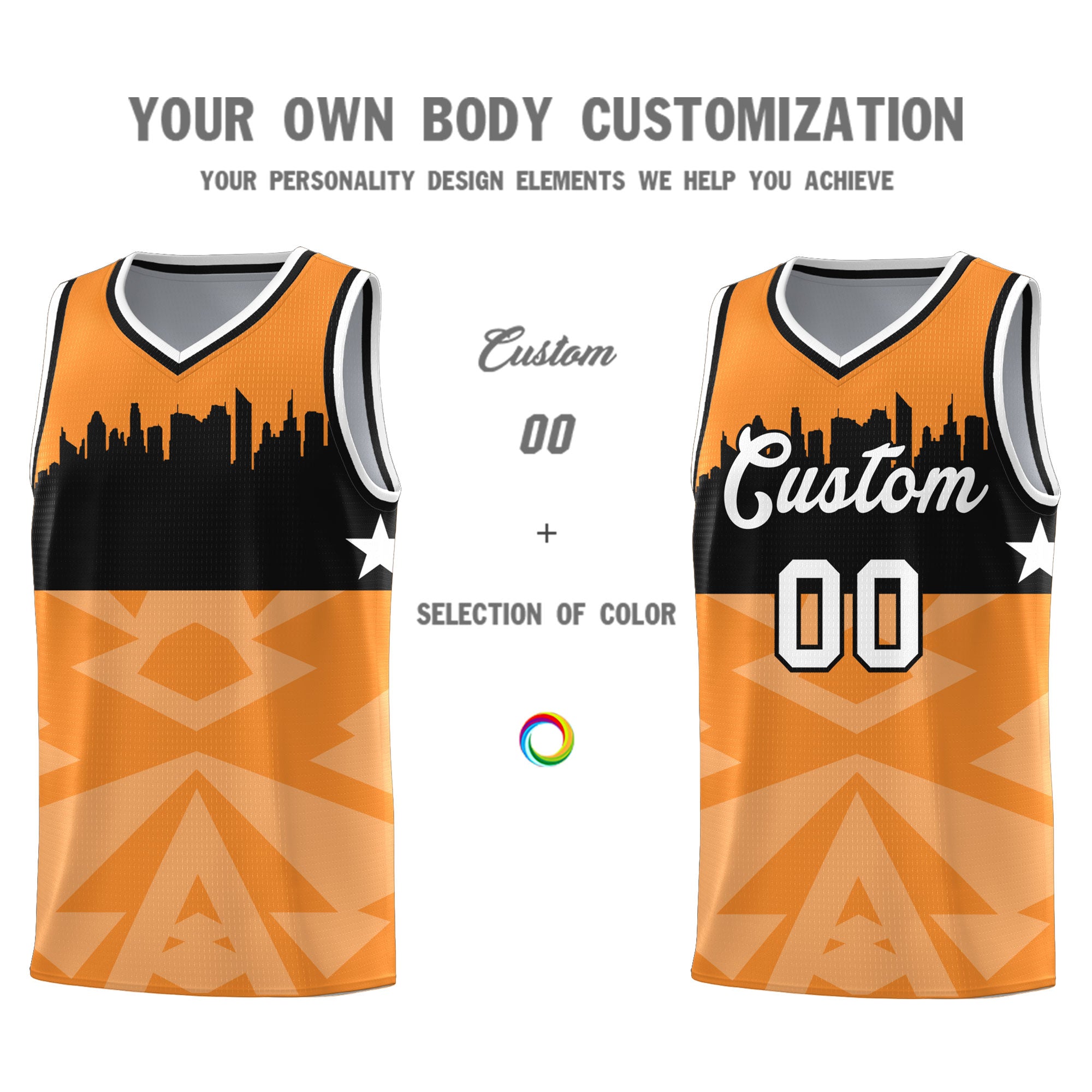 Custom Orange Personalized City Silhouette Pattern Sports Uniform Basketball Jersey