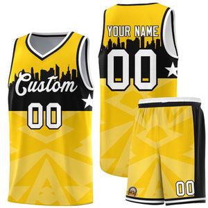 Custom Gold Personalized City Silhouette Pattern Sports Uniform Basketball Jersey