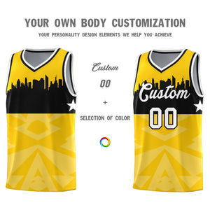 Custom Gold Personalized City Silhouette Pattern Sports Uniform Basketball Jersey