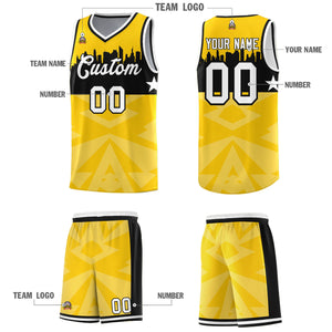 Custom Gold Personalized City Silhouette Pattern Sports Uniform Basketball Jersey