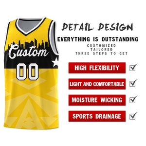 Custom Gold Personalized City Silhouette Pattern Sports Uniform Basketball Jersey