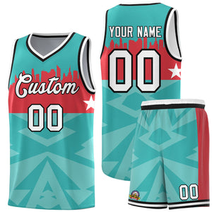 Custom Bright Green Personalized City Silhouette Pattern Sports Uniform Basketball Jersey