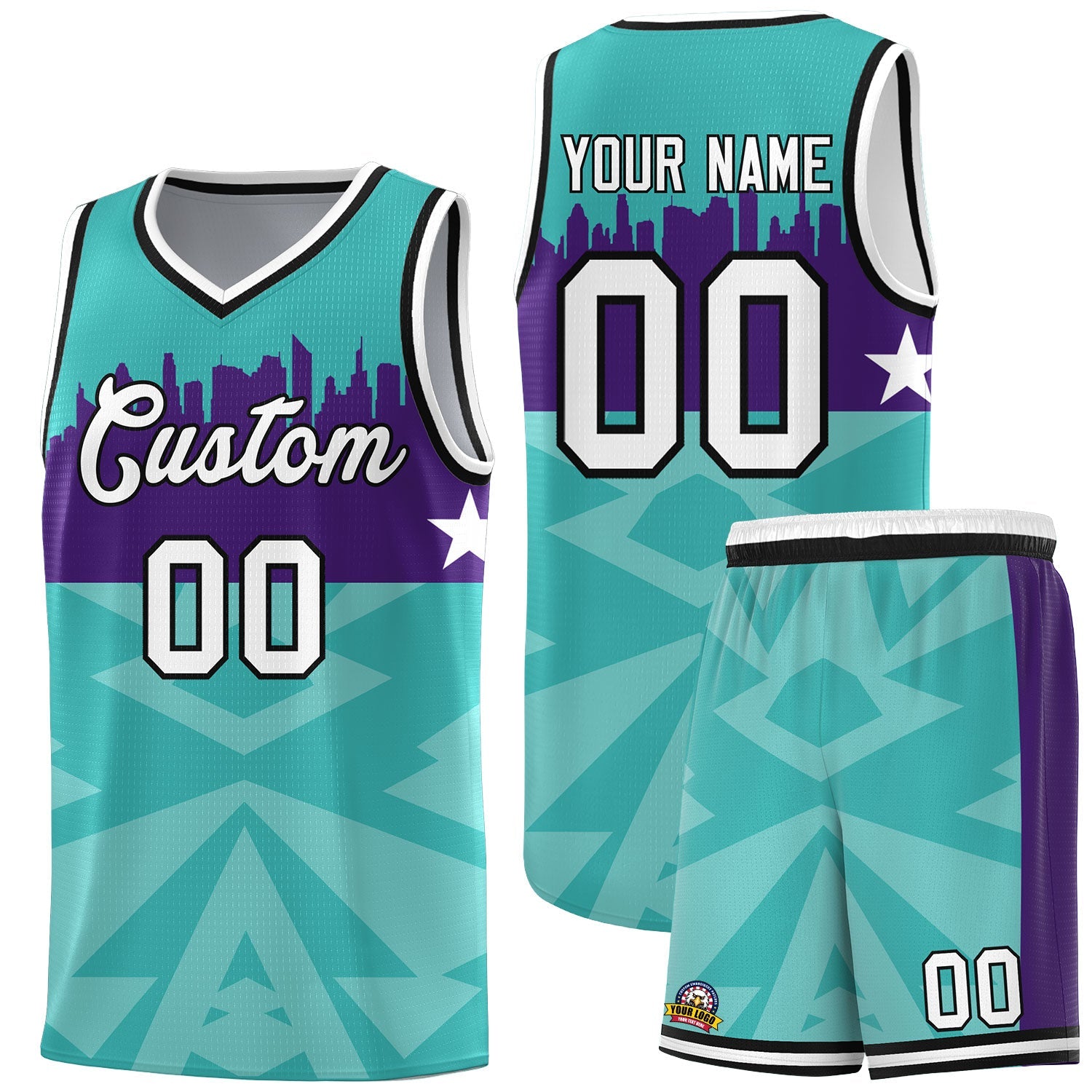 Custom Bright Green Personalized City Silhouette Pattern Sports Uniform Basketball Jersey