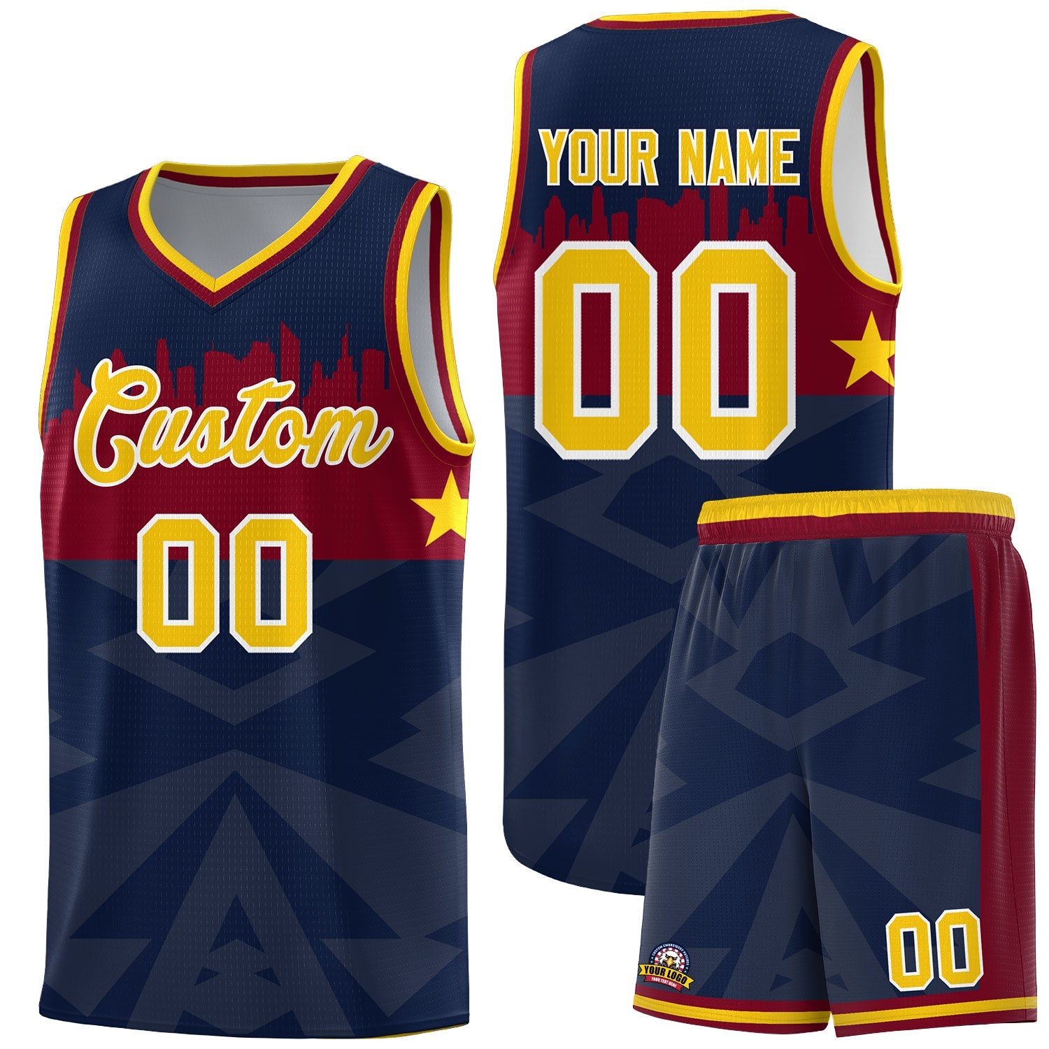 Custom Navy Personalized City Silhouette Pattern Sports Uniform Basketball Jersey