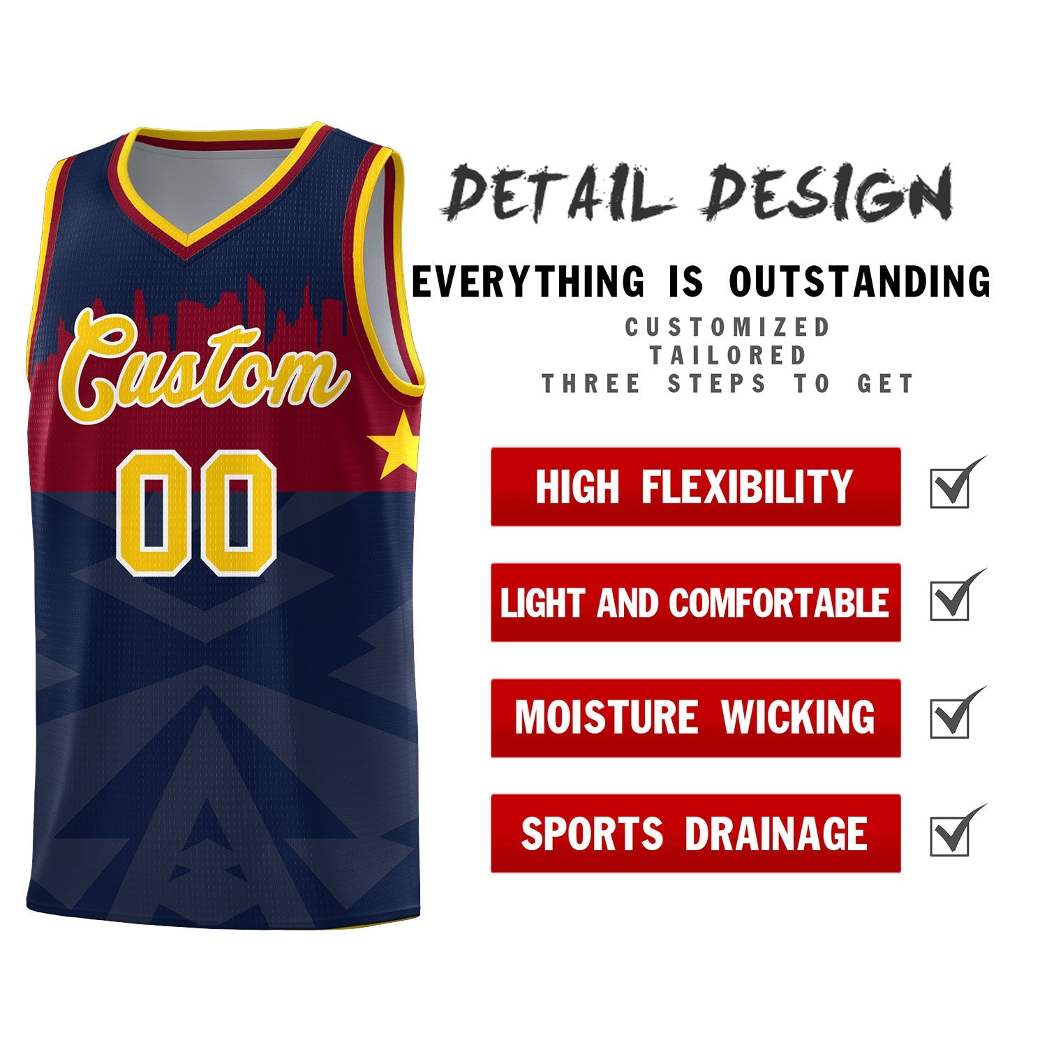 Custom Navy Personalized City Silhouette Pattern Sports Uniform Basketball Jersey