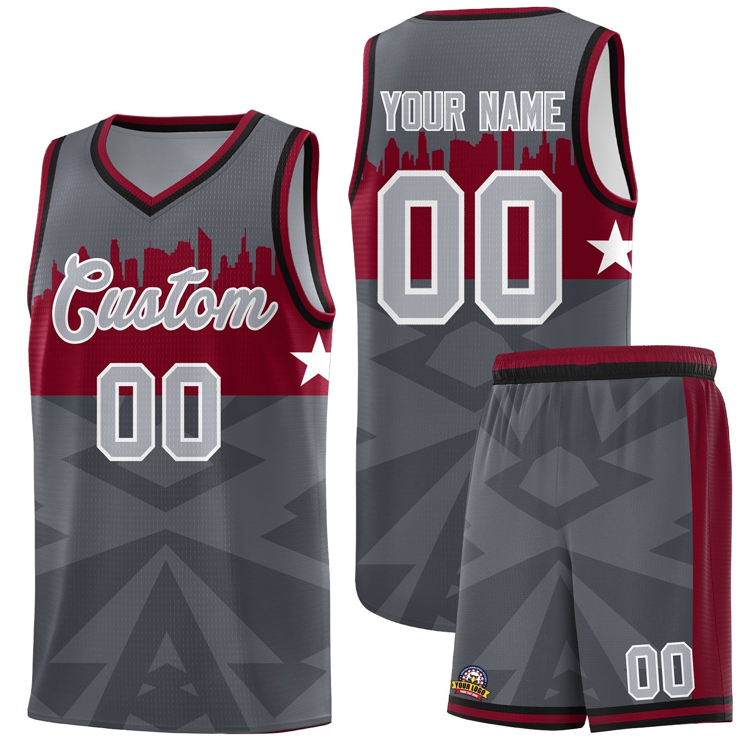 Custom Dark Gray Personalized City Silhouette Pattern Sports Uniform Basketball Jersey