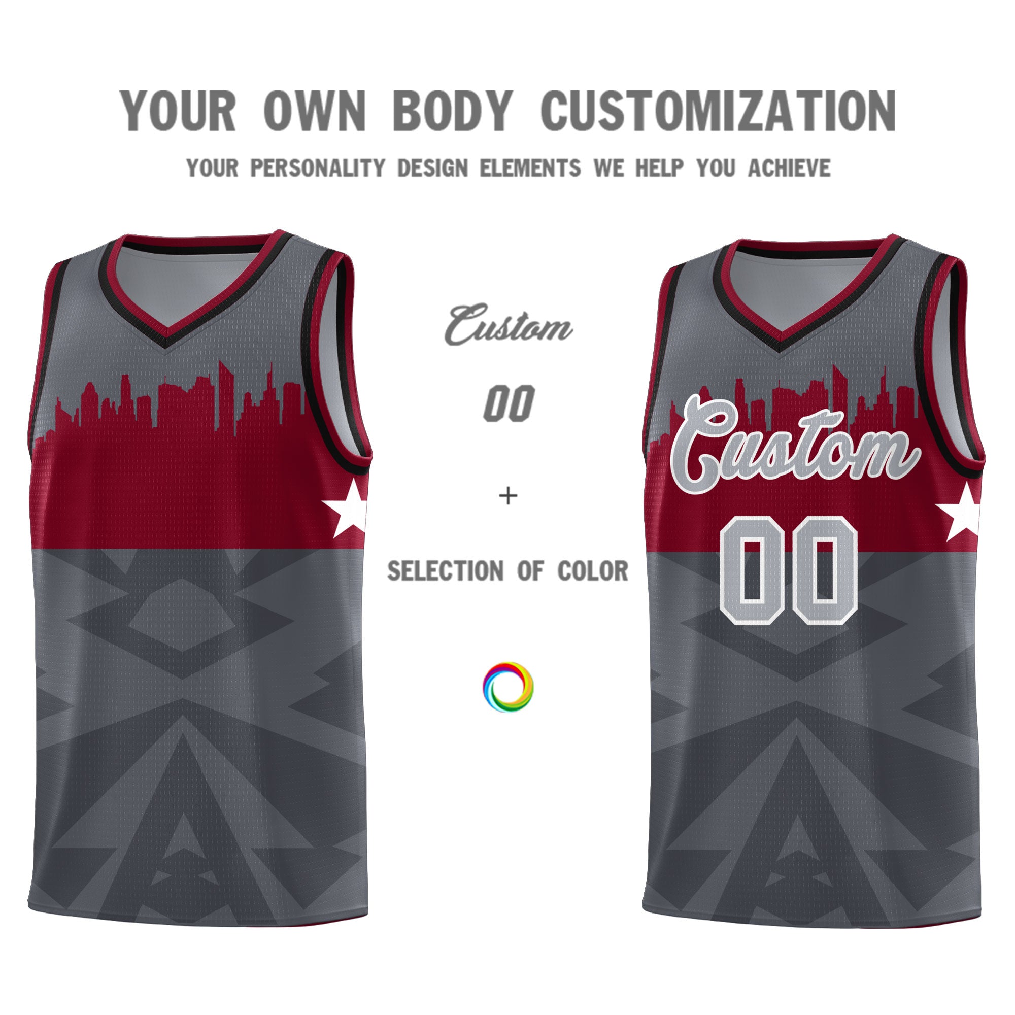 Custom Dark Gray Personalized City Silhouette Pattern Sports Uniform Basketball Jersey