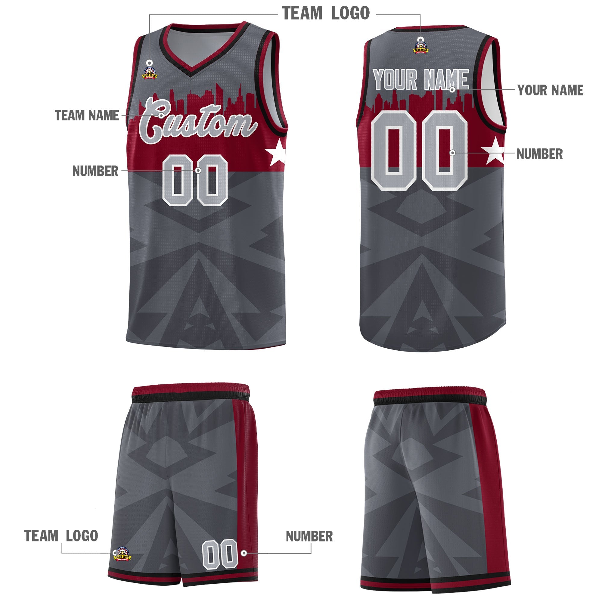 Custom Dark Gray Personalized City Silhouette Pattern Sports Uniform Basketball Jersey