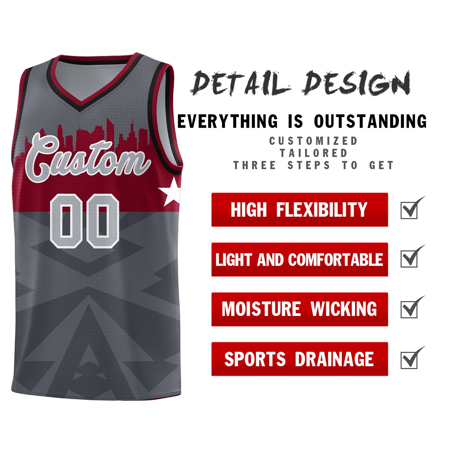 Custom Dark Gray Personalized City Silhouette Pattern Sports Uniform Basketball Jersey