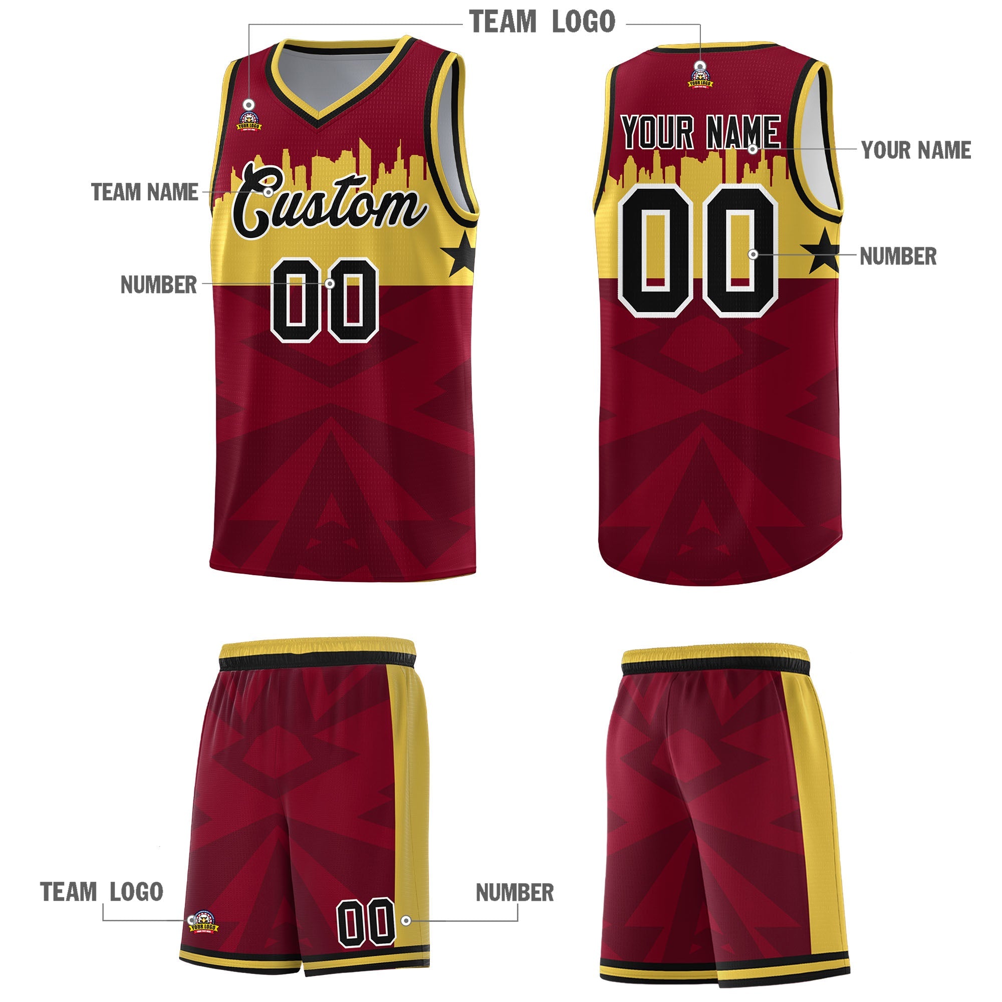 Custom Crimson Personalized City Silhouette Pattern Sports Uniform Basketball Jersey