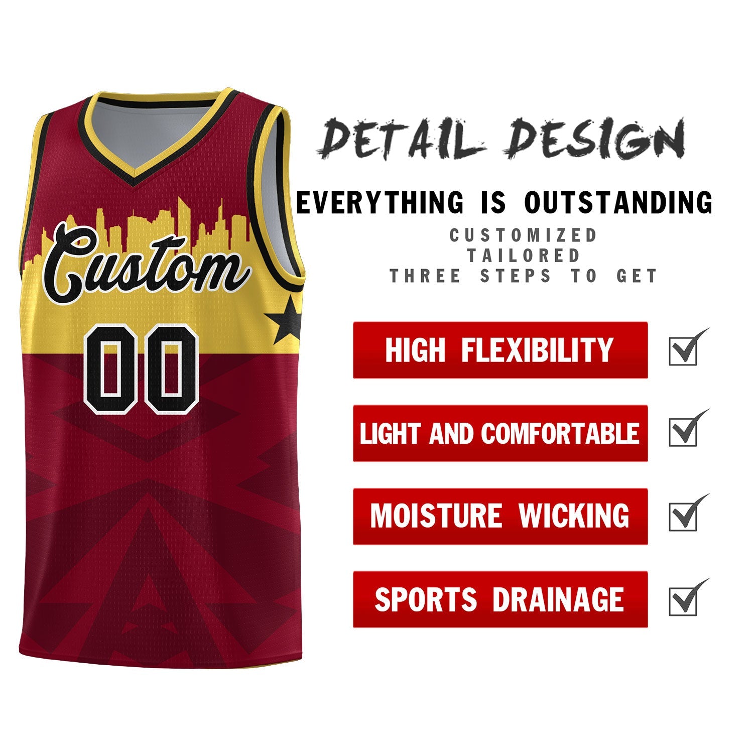 Custom Crimson Personalized City Silhouette Pattern Sports Uniform Basketball Jersey