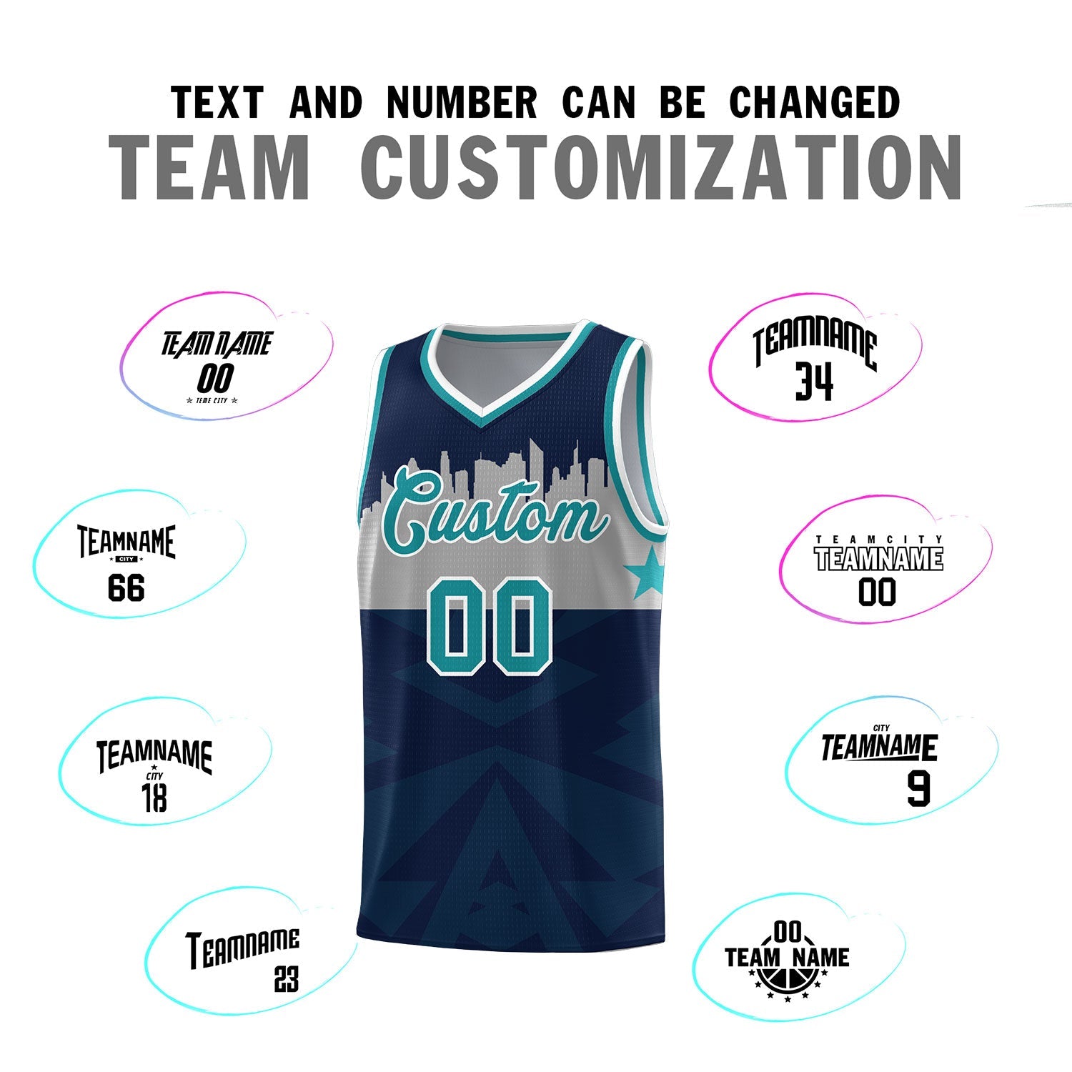 Custom Navy Personalized City Silhouette Pattern Sports Uniform Basketball Jersey