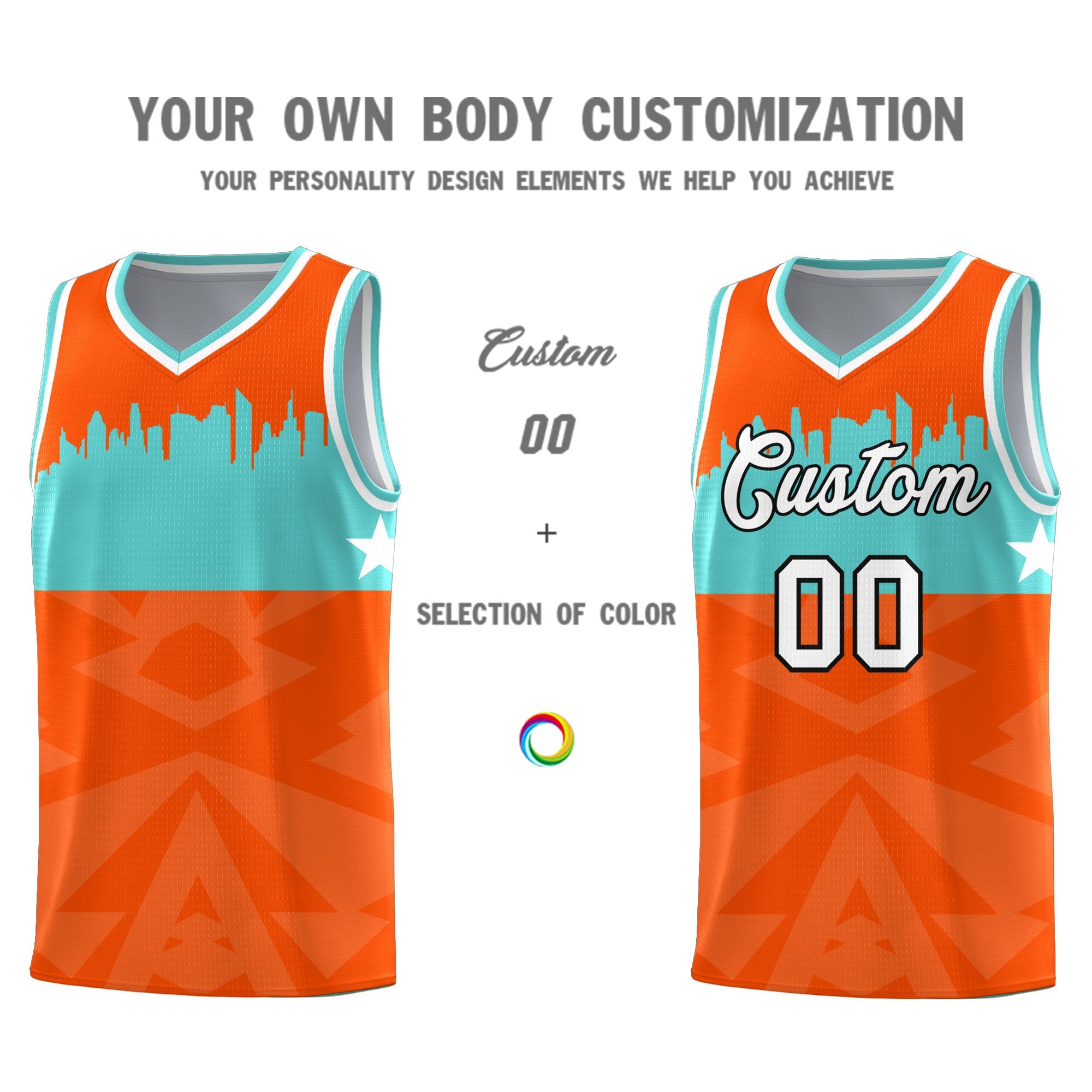 Custom Orange Personalized City Silhouette Pattern Sports Uniform Basketball Jersey