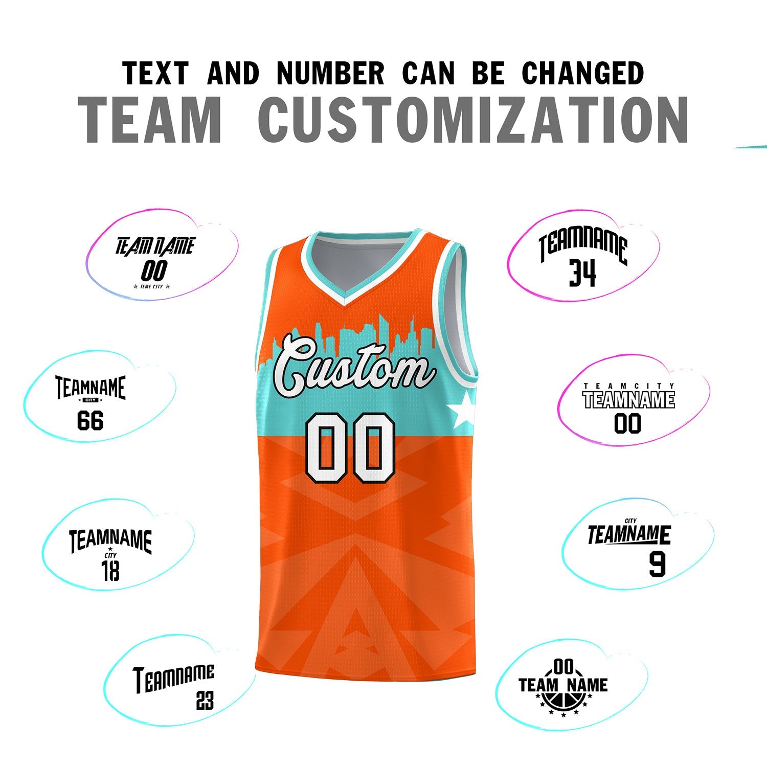 Custom Orange Personalized City Silhouette Pattern Sports Uniform Basketball Jersey