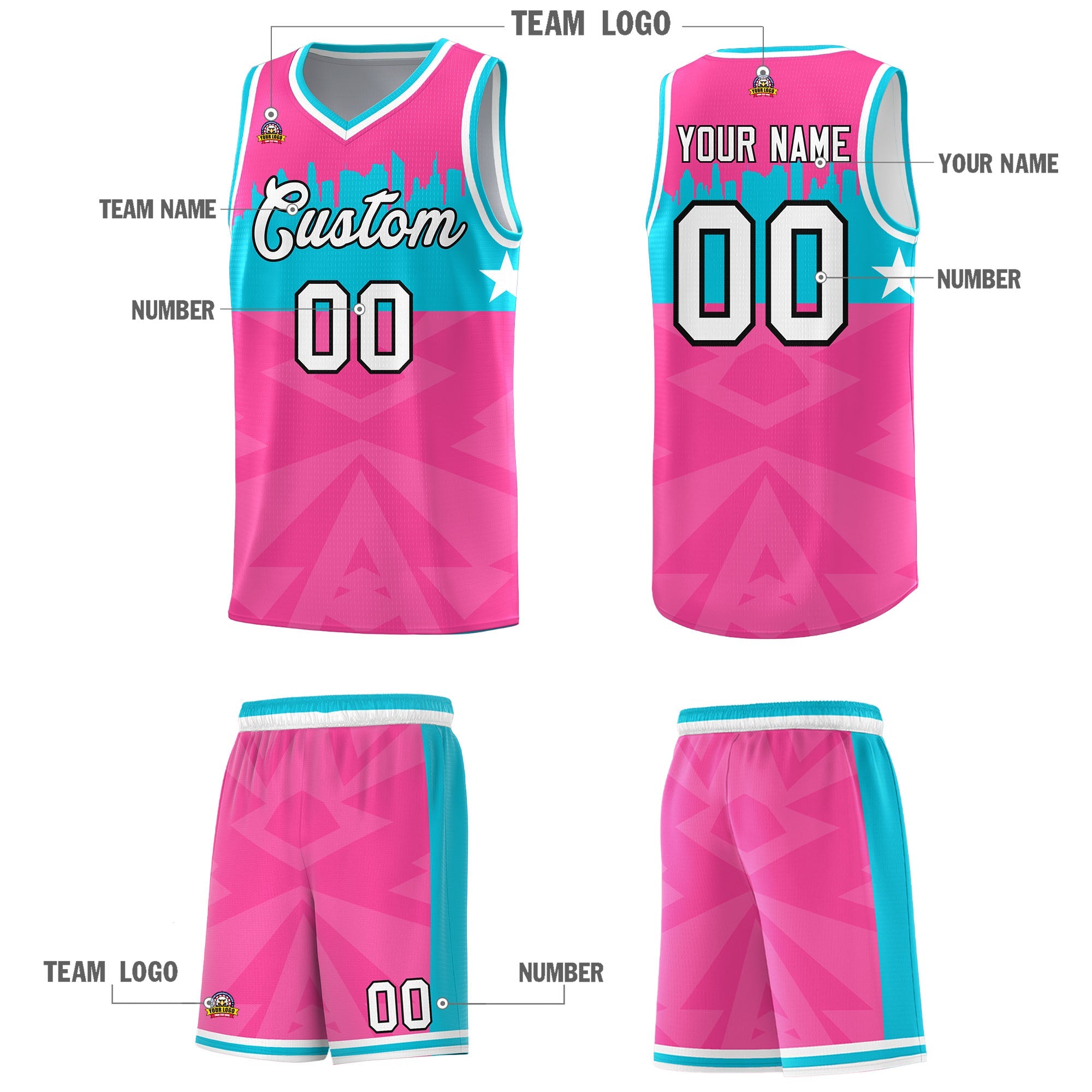 Custom Pink Personalized City Silhouette Pattern Sports Uniform Basketball Jersey