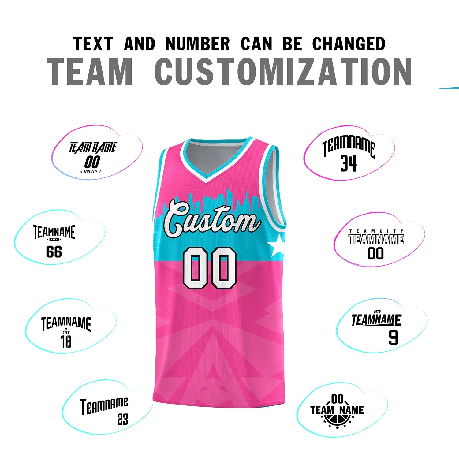 Custom Pink Personalized City Silhouette Pattern Sports Uniform Basketball Jersey