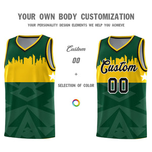 Custom Green Personalized City Silhouette Pattern Sports Uniform Basketball Jersey