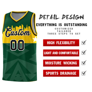 Custom Green Personalized City Silhouette Pattern Sports Uniform Basketball Jersey