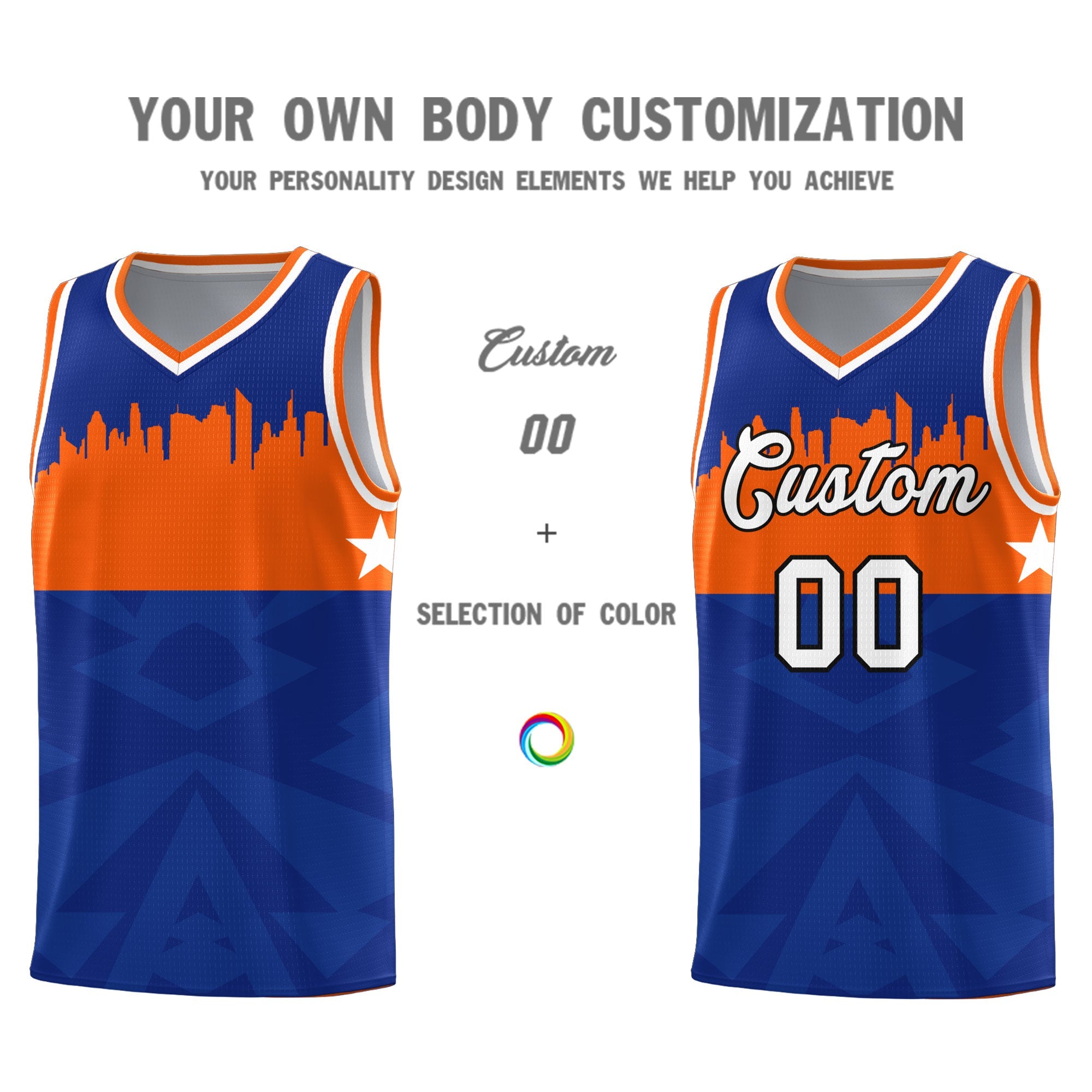 Custom Royal Personalized City Silhouette Pattern Sports Uniform Basketball Jersey