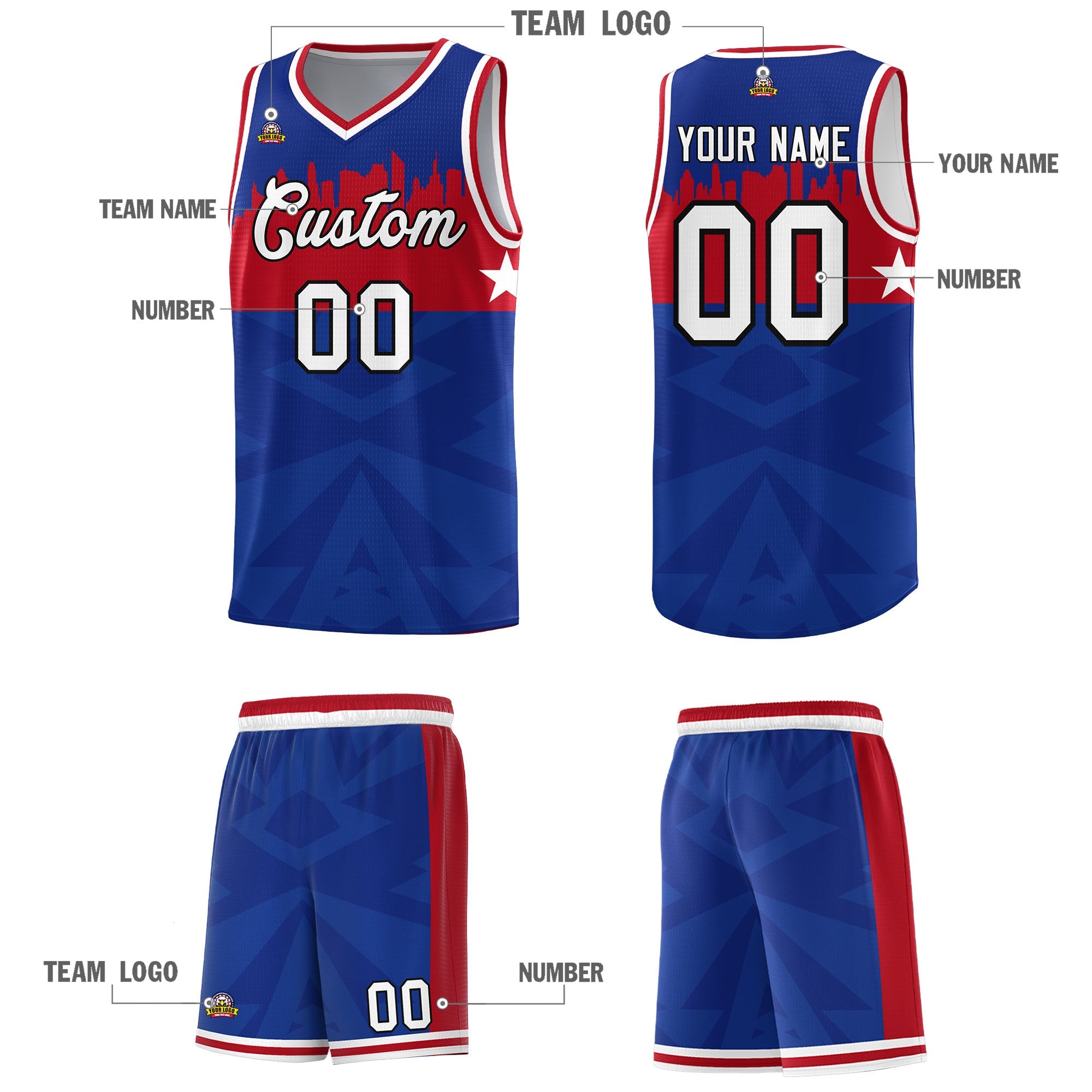 Custom Royal Personalized City Silhouette Pattern Sports Uniform Basketball Jersey