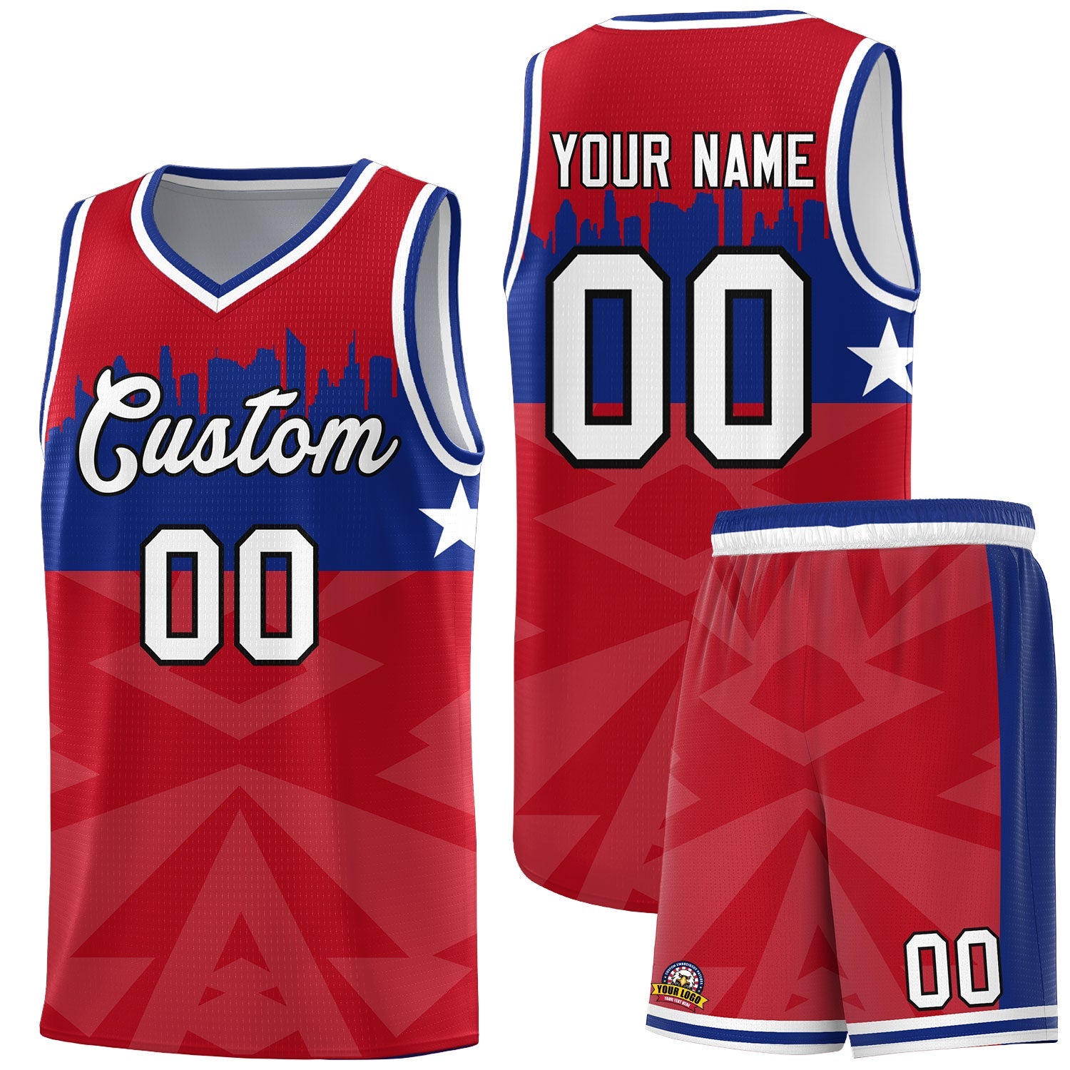 Custom Red Personalized City Silhouette Pattern Sports Uniform Basketball Jersey