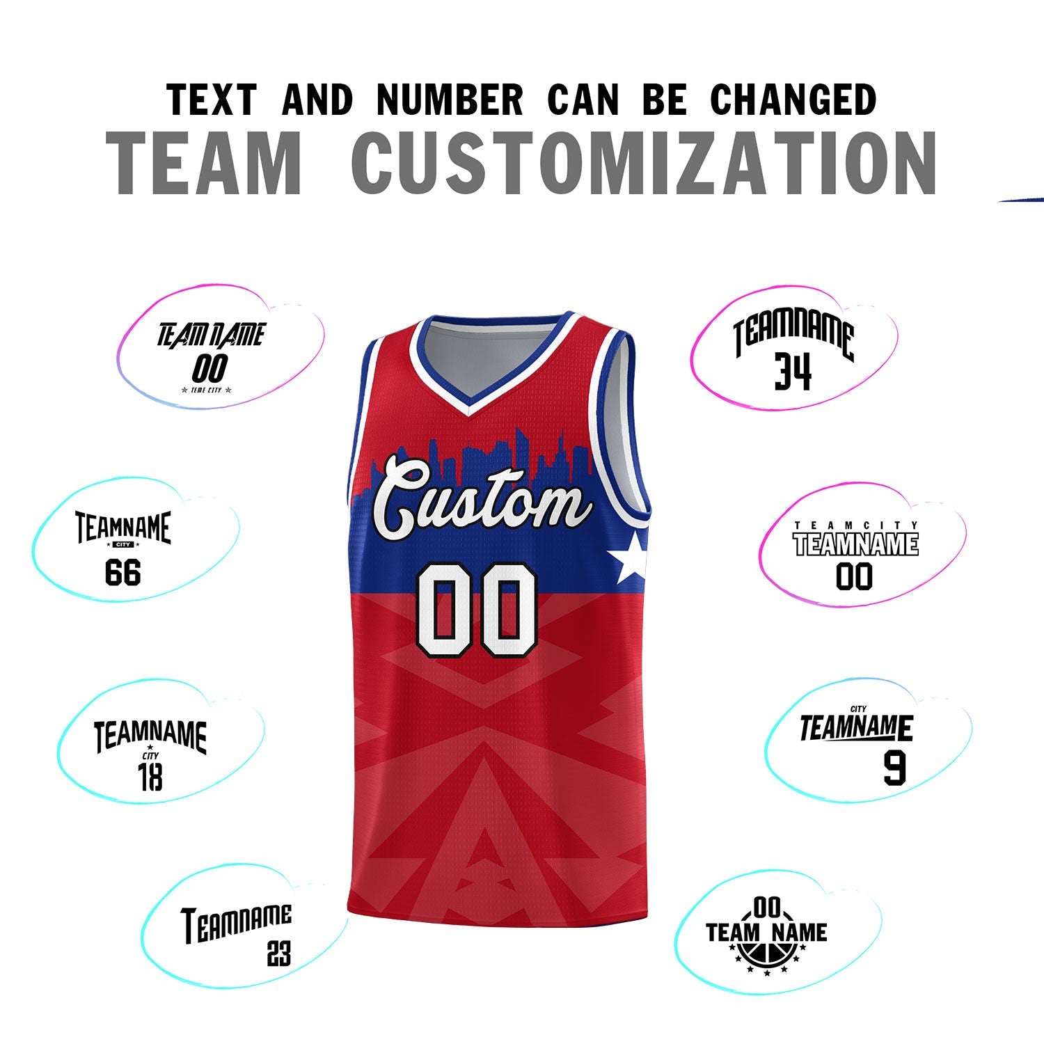 Custom Red Personalized City Silhouette Pattern Sports Uniform Basketball Jersey