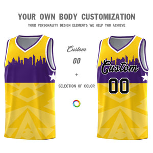 Custom Gold Personalized City Silhouette Pattern Sports Uniform Basketball Jersey