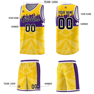 Custom Gold Personalized City Silhouette Pattern Sports Uniform Basketball Jersey