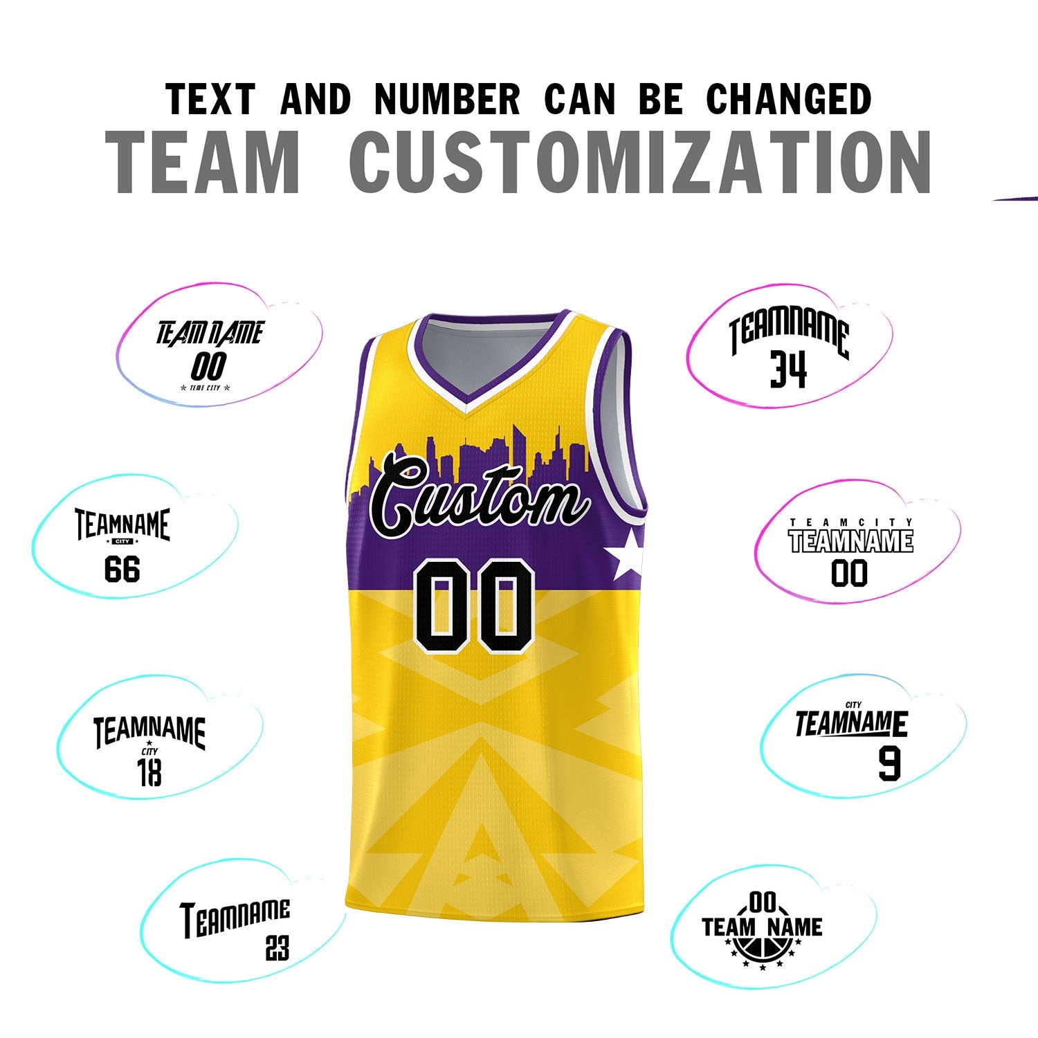 Custom Gold Personalized City Silhouette Pattern Sports Uniform Basketball Jersey