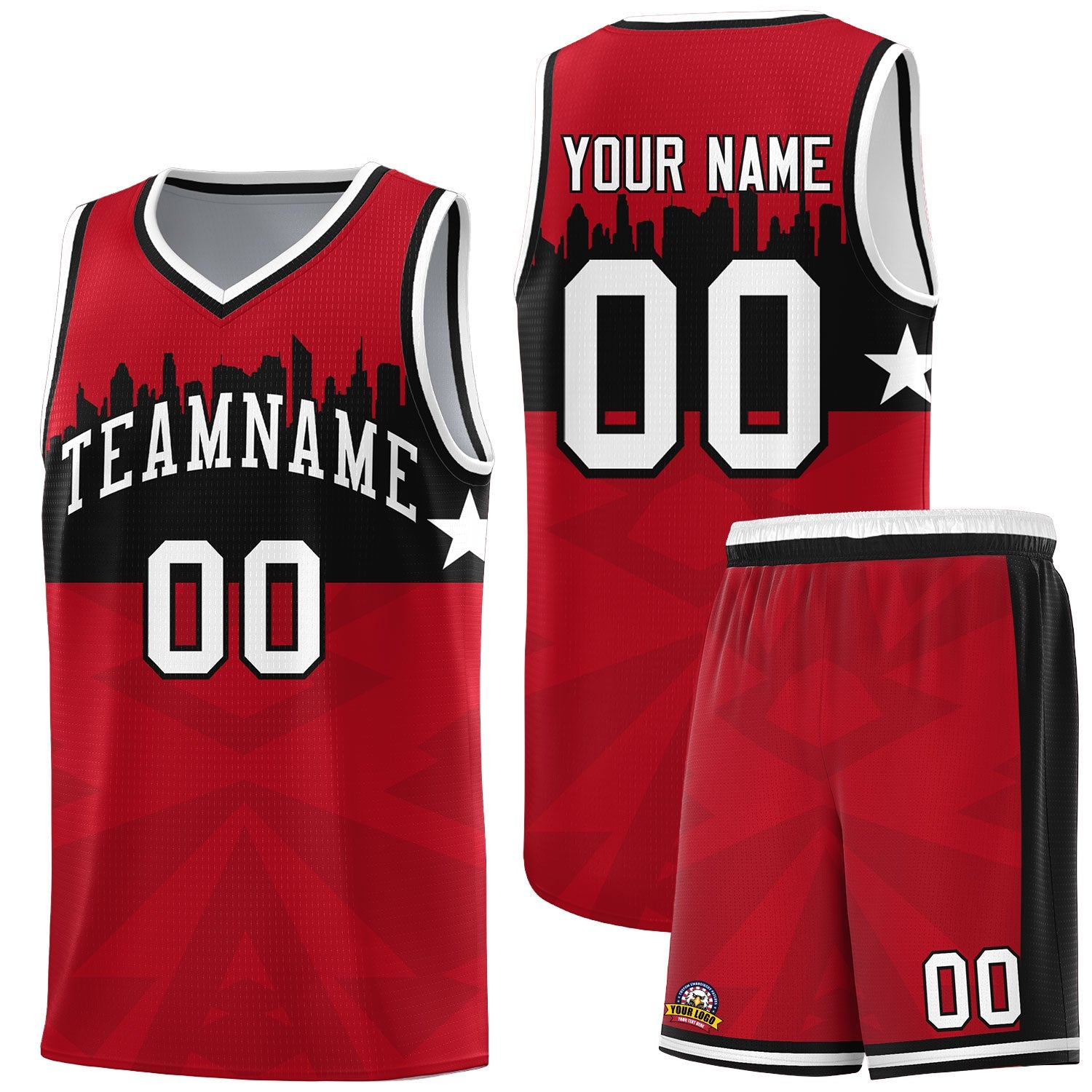 Custom Red Personalized City Silhouette Pattern Sports Uniform Basketball Jersey