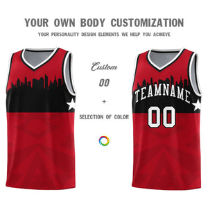 Custom Red Personalized City Silhouette Pattern Sports Uniform Basketball Jersey