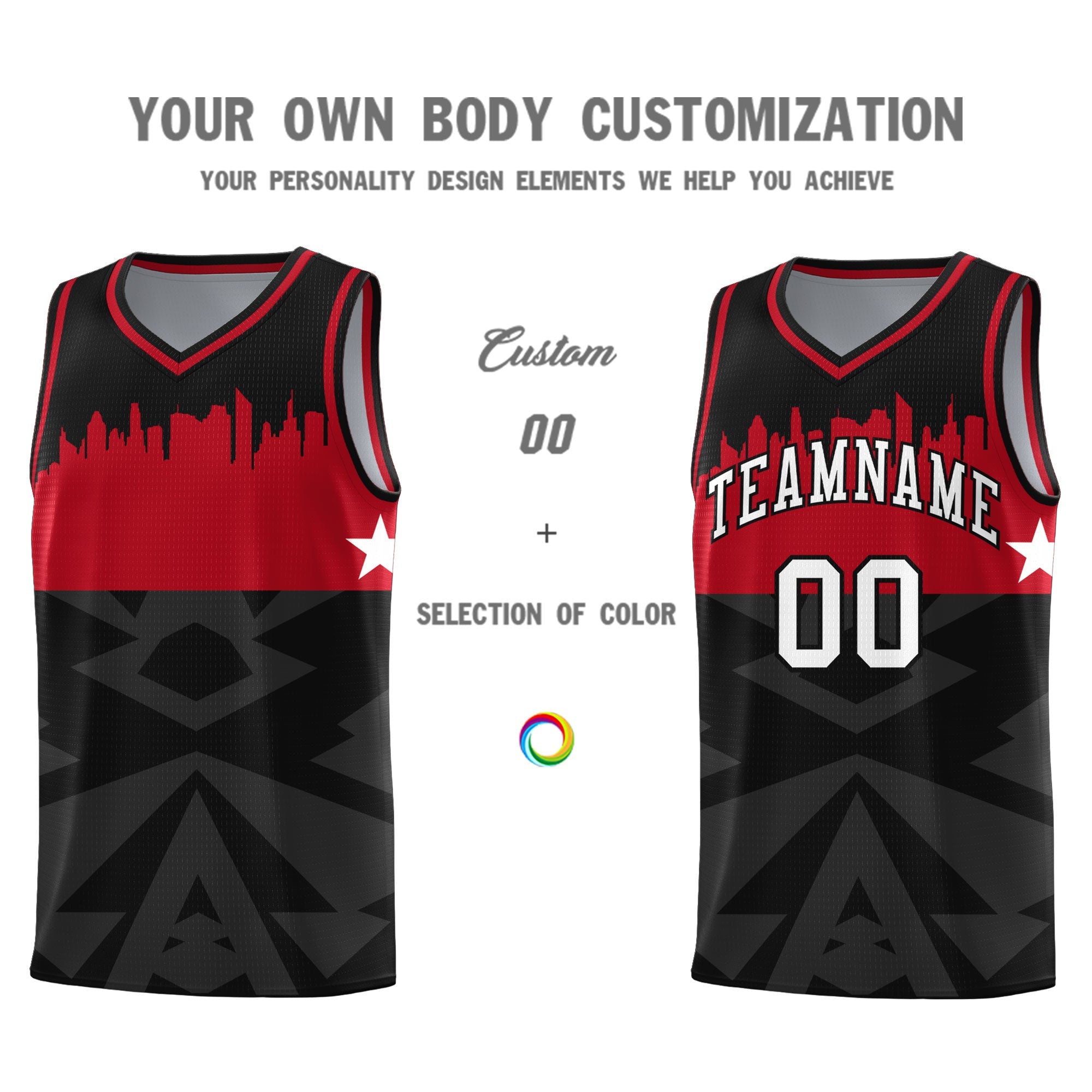 Custom Black Personalized City Silhouette Pattern Sports Uniform Basketball Jersey