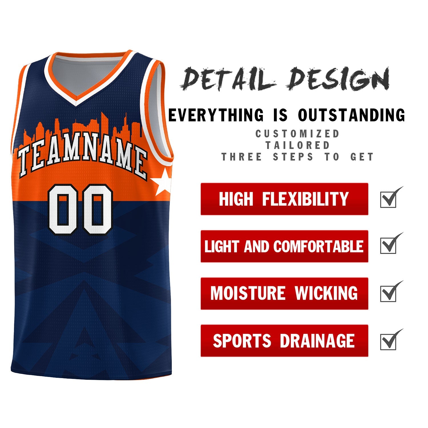 Custom Navy Personalized City Silhouette Pattern Sports Uniform Basketball Jersey