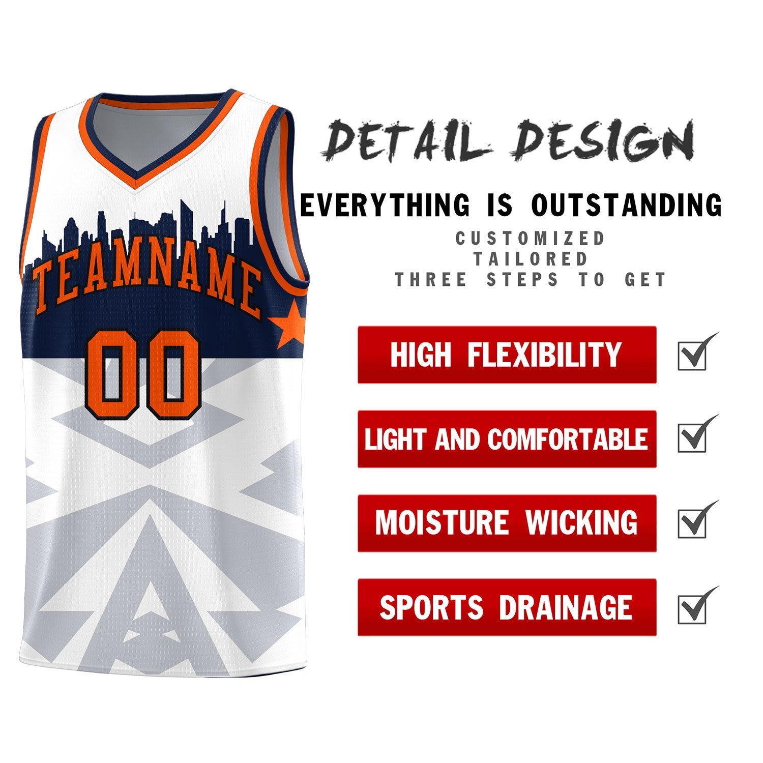 Custom White Personalized City Silhouette Pattern Sports Uniform Basketball Jersey