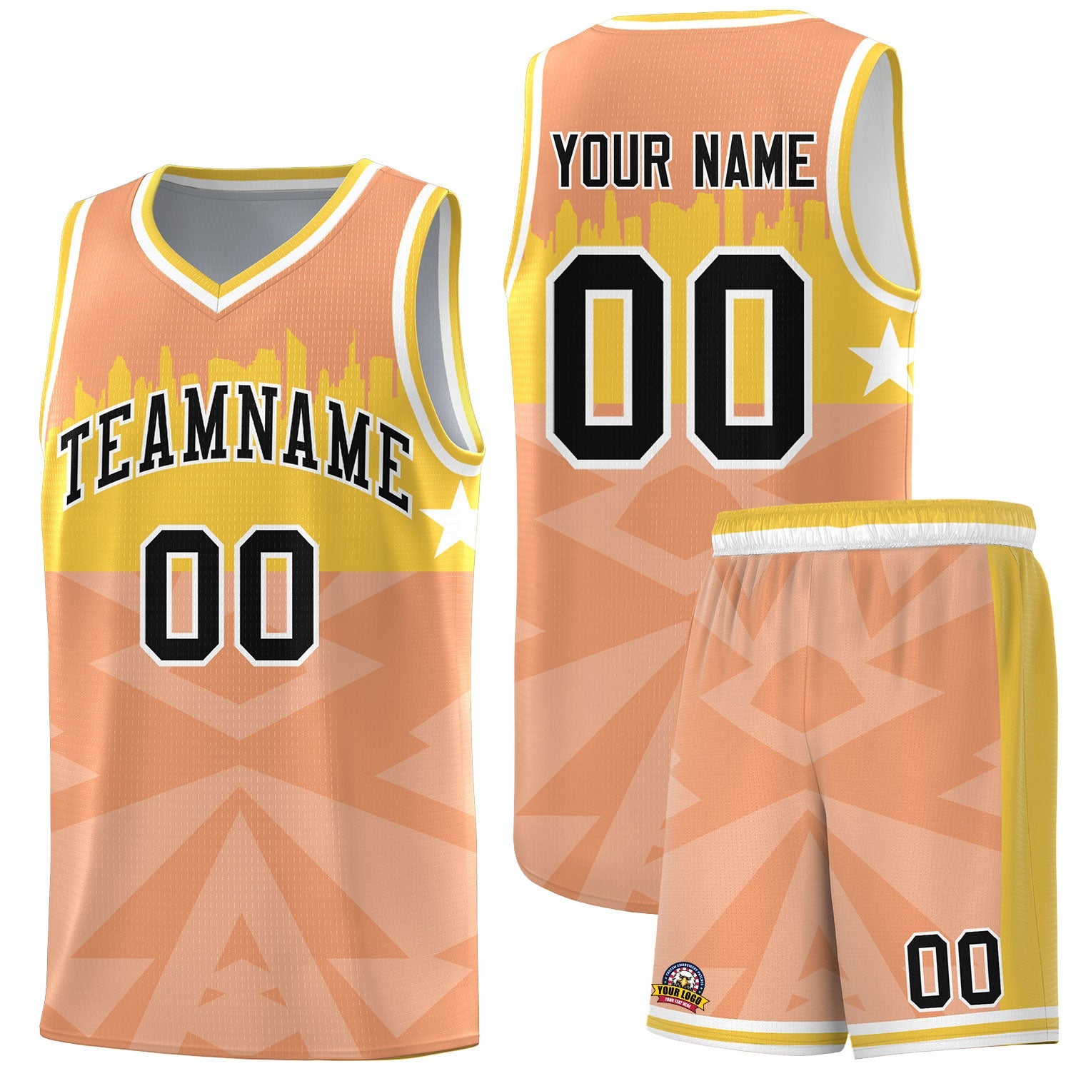 Custom Orange Personalized City Silhouette Pattern Sports Uniform Basketball Jersey