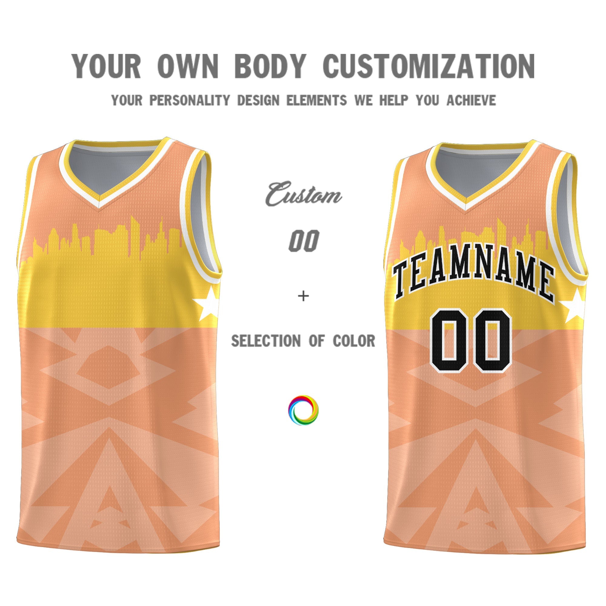 Custom Orange Personalized City Silhouette Pattern Sports Uniform Basketball Jersey