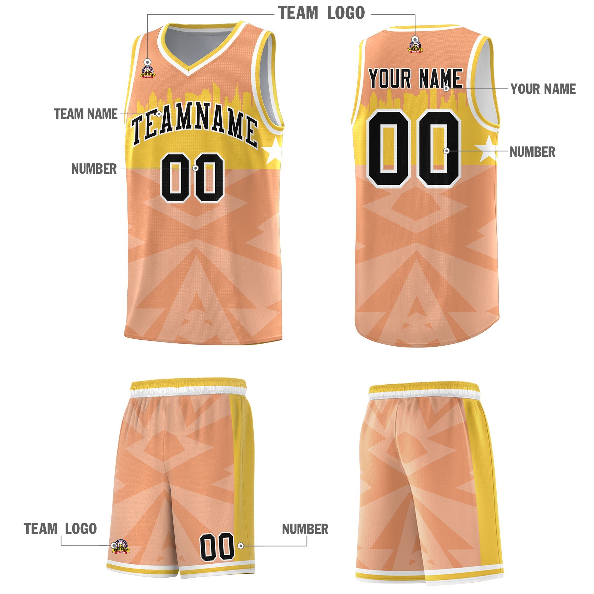 Custom Orange Personalized City Silhouette Pattern Sports Uniform Basketball Jersey