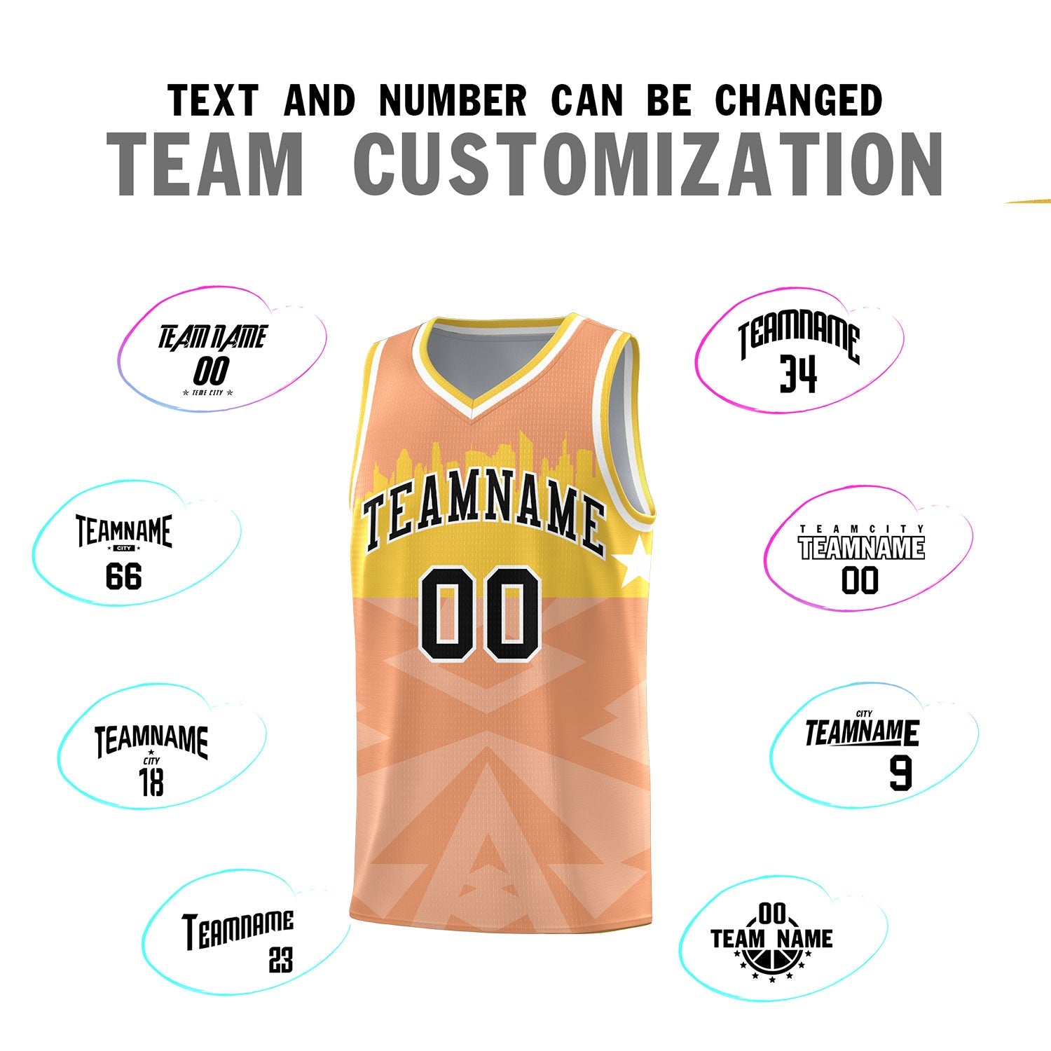 Custom Orange Personalized City Silhouette Pattern Sports Uniform Basketball Jersey