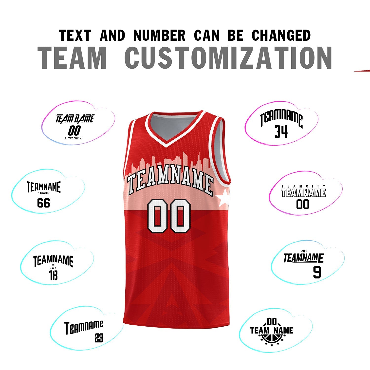 Custom Red Personalized City Silhouette Pattern Sports Uniform Basketball Jersey