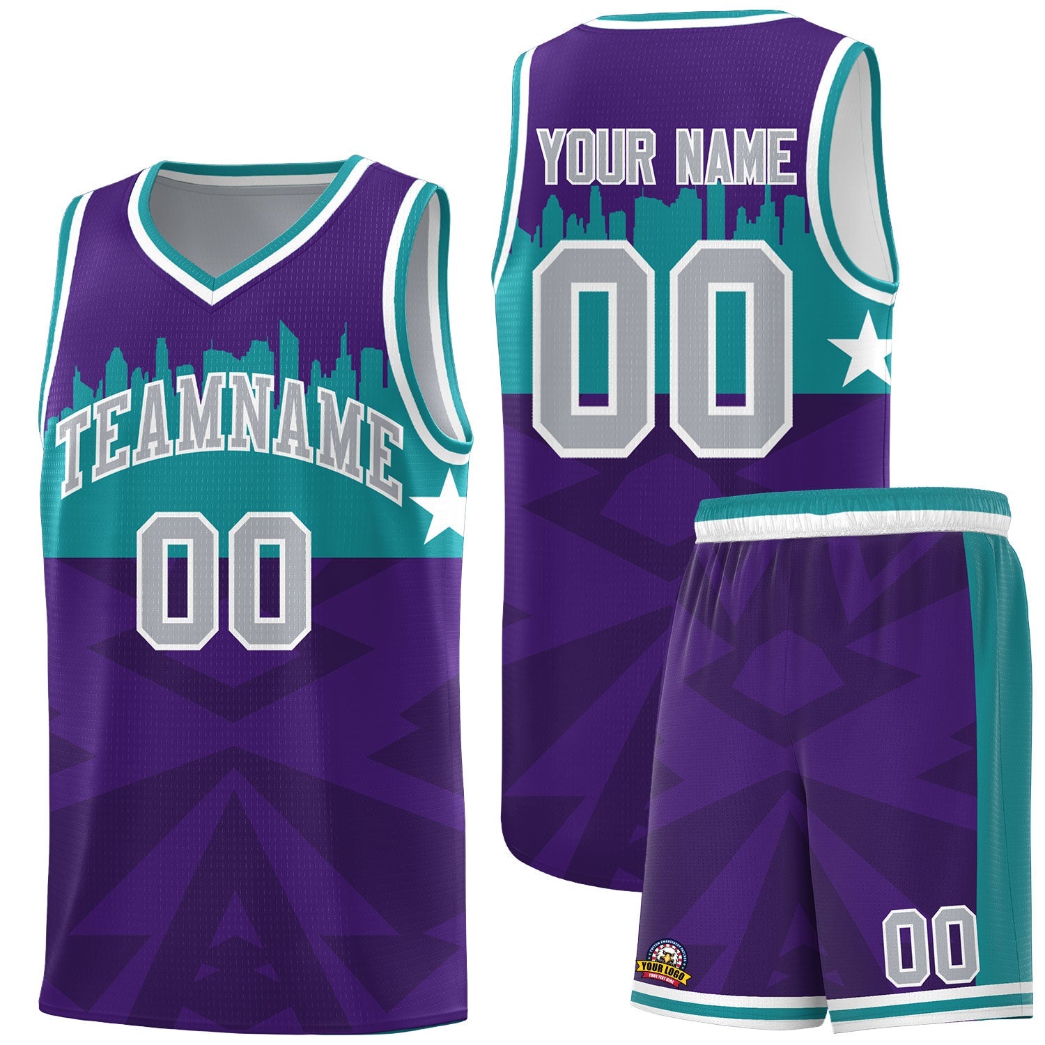 Custom Purple Personalized City Silhouette Pattern Sports Uniform Basketball Jersey